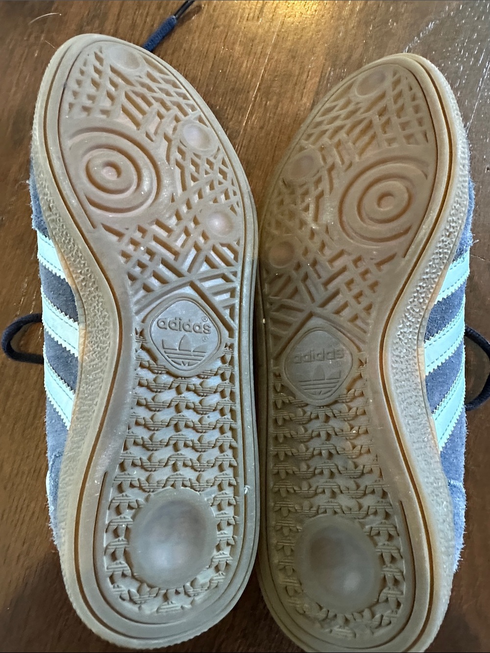 Boys adidas Navy Suede Sneakers with Light Blue Stripes - Picture 3 of 5
